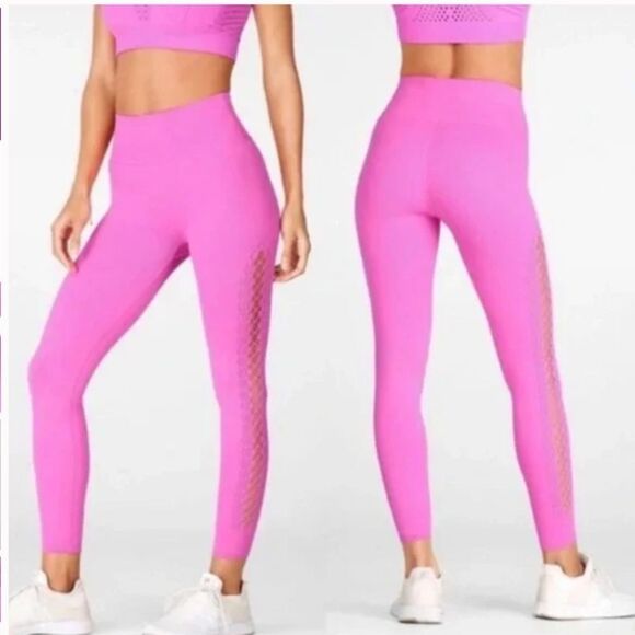 Fabletics Sculpt knit hot pink lattice side leggings size L - Picture 1 of 7